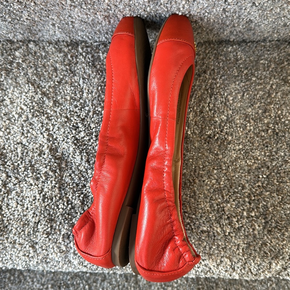 Tory Burch York Orange Leather Ballet Flats 8M - Picture 5 of 11